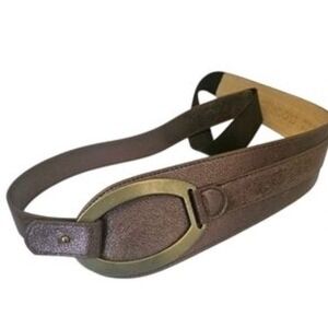 Chicos Lagenlook Coastal Wide Waist Belt Bronze Metallic Leather Buckle SZ L